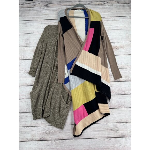 Lot of 2 Sparrow Cardigan Sweater Women's Small Multicolor Colorblock‎ Waterfall - Picture 1 of 16
